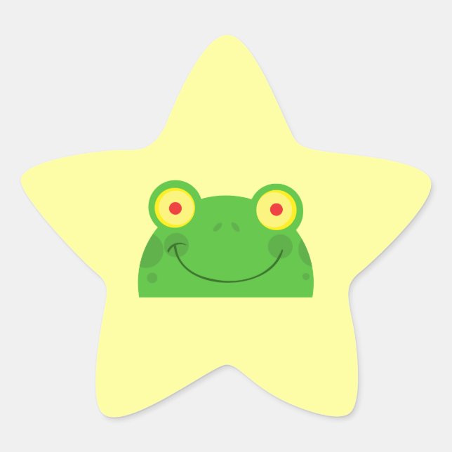 cute peeking cartoon frog froggy face star sticker (Front)