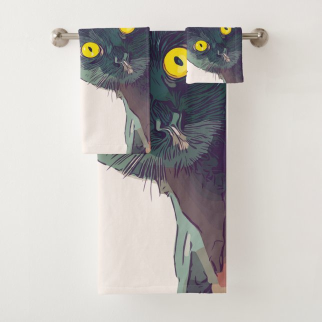 Cute Peeking Cat Bath Towel Set (Insitu)