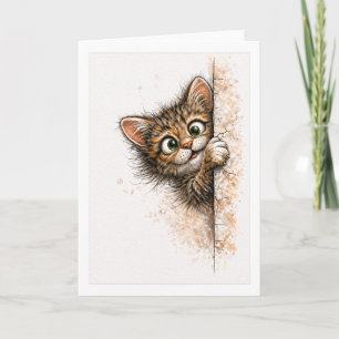 Cute Peeking Cat Blank Minimalist Watercolor Kitty Card