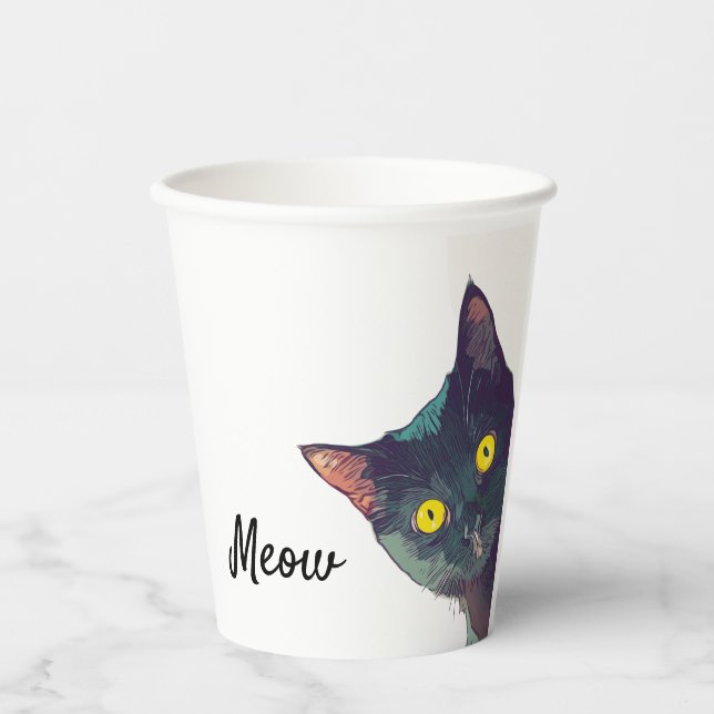 Cute Peeking Cat Design Paper Cups (Front)