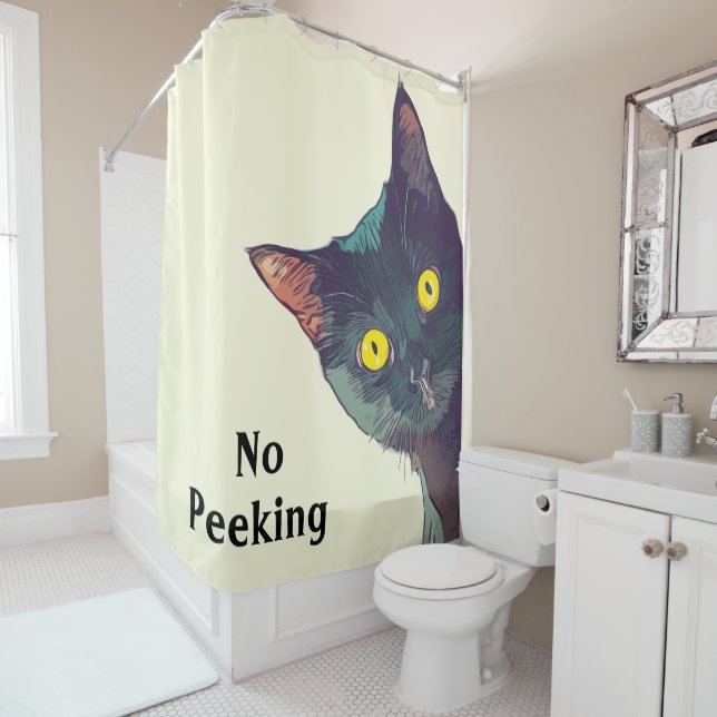 Cute Peeking Cat Design Shower Curtain (In Situ)