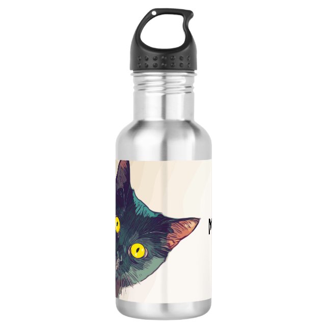 Cute Peeking Cat Design Water Bottle (Front)