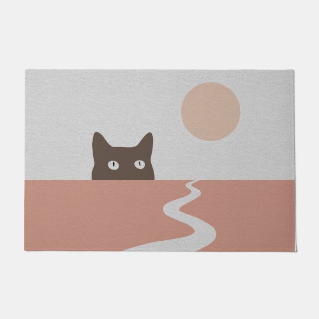 Cute Peeking Cat Doormat | Sunset Doormat Decor  (Front)