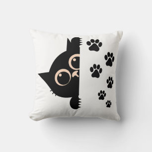 Cute Peeking Cat Pillow with Paw Prints