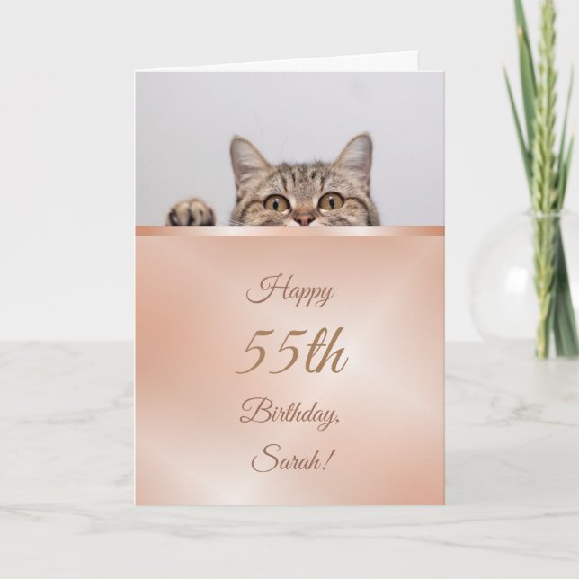 Cute Peeking Cat Rose Gold Birthday Card (Front)