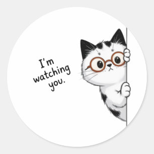Cute Peeking Cat Watching You Classic Round Sticker