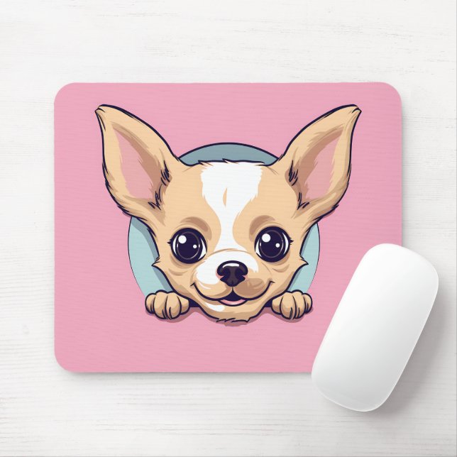 Cute Peeking Chihuahua Dog Mouse Mat (With Mouse)