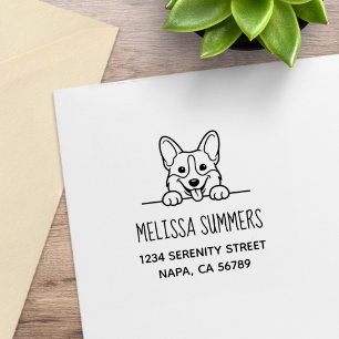 Cute Peeking Corgi Dog Return Address Rubber Stamp