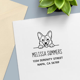 Cute Peeking Corgi Dog Return Address Self-inking Stamp