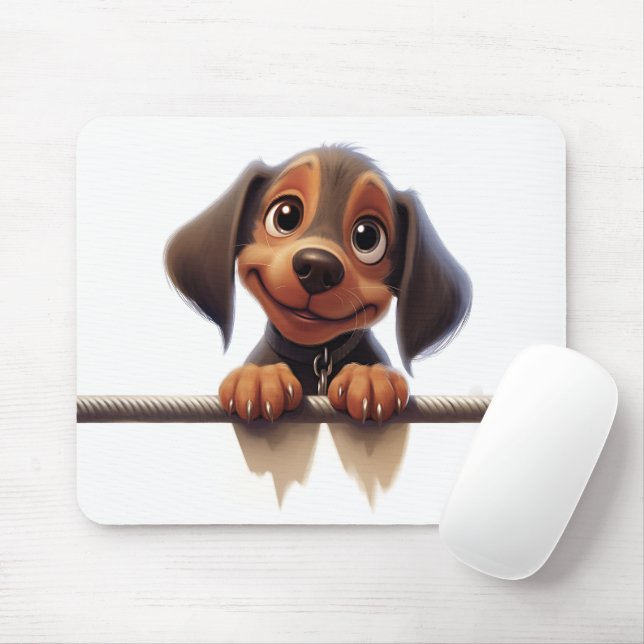 Cute Peeking Dachshund Mouse Mat (With Mouse)