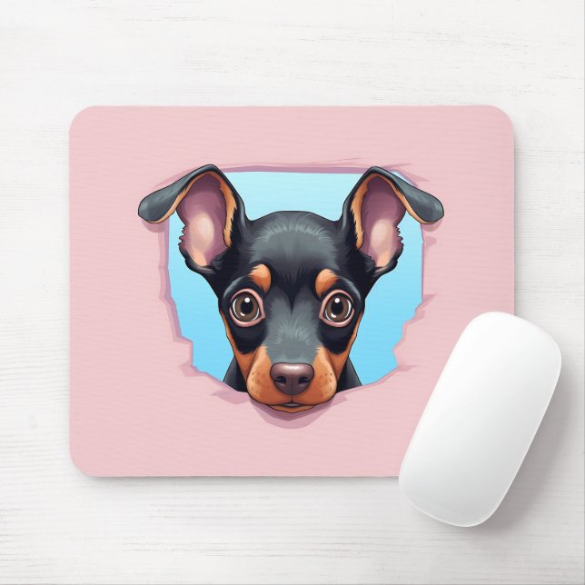 Cute Peeking Doberman Pinscher Dog Mouse Mat (With Mouse)