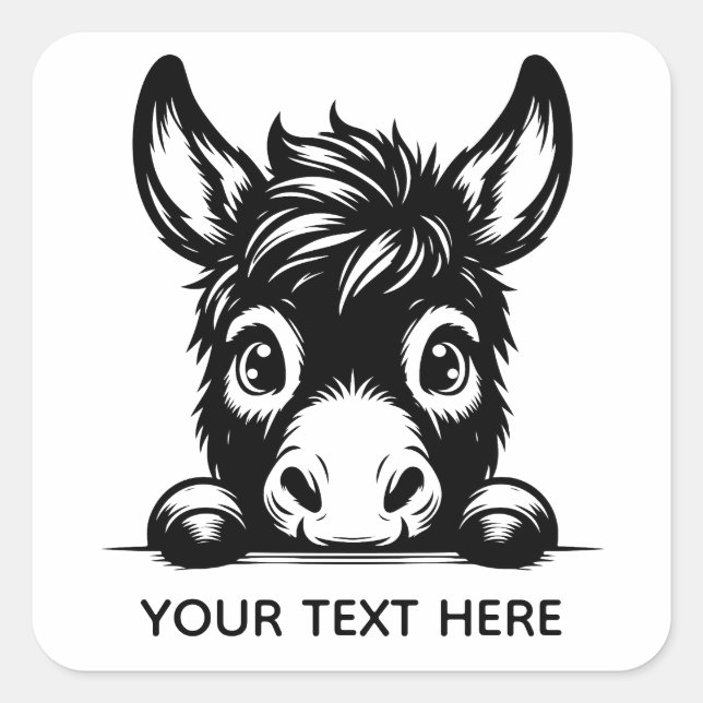 Cute Peeking Donkey Sticker with Custom Text (Front)