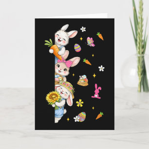 Cute Peeking Easter Bunnies Flowers Spring Eggs Ki Card