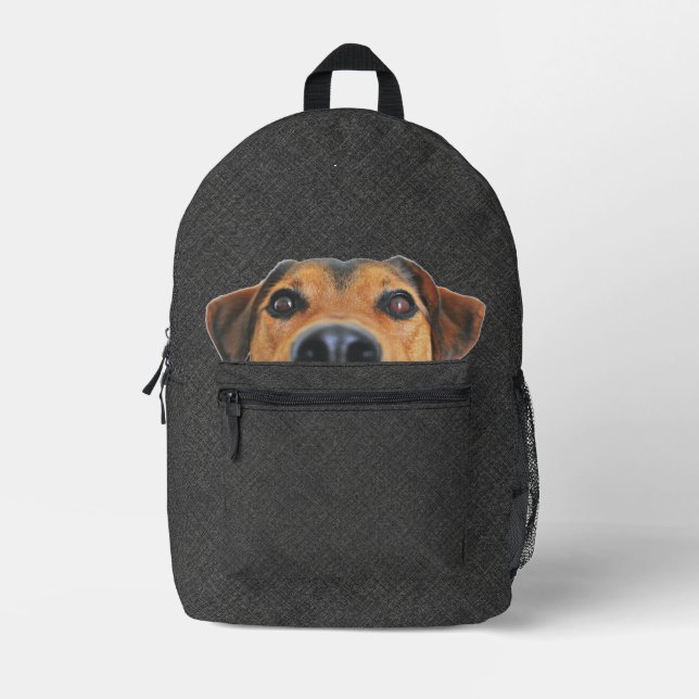 Cute Peeking Face Dog Printed Backpack (Front)