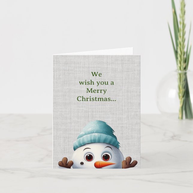 Cute Peeking Funny Snowman Christmas Holiday Card (Front)