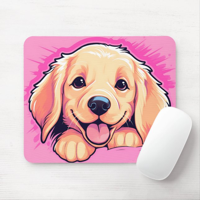 Cute Peeking Golden Retriever Dog Mouse Mat (With Mouse)