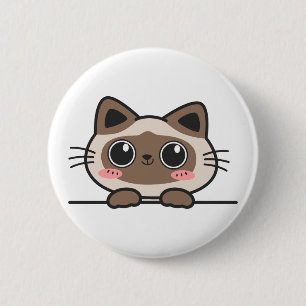 Cute Peeking Kawaii Siamese Cat 6 Cm Round Badge