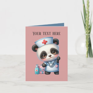 Cute peeking nurse add message bear  card