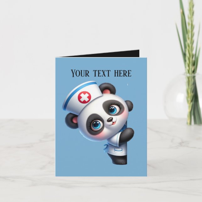 Cute peeking Nurse add message panda Card (Front)