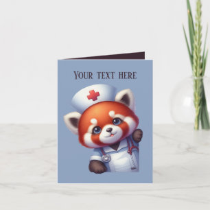 Cute peeking Nurse add message red panda Card