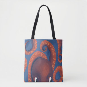 Cute Peeking Orange Octopus Sea Life Tote Bag