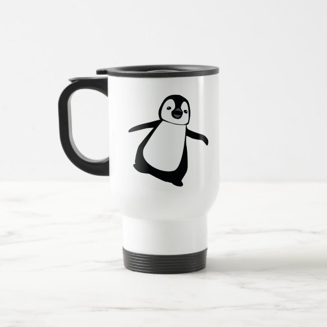 Cute Peeking Penguin Holiday Personalised Name  Travel Mug (Left)