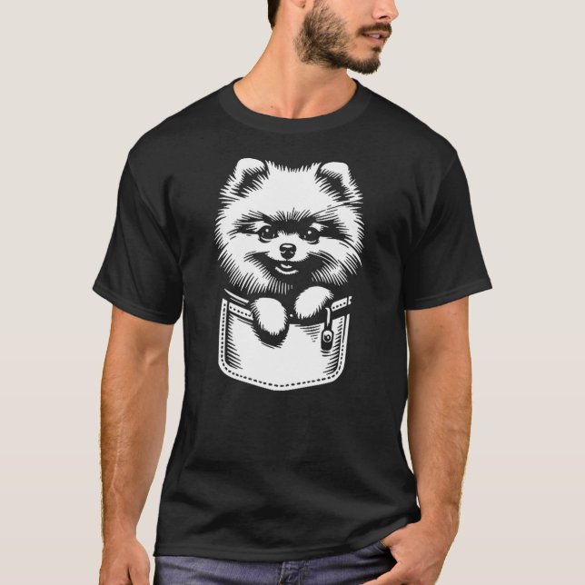 Cute Peeking Pomeranian Dog Graphic Design T-Shirt (Front)