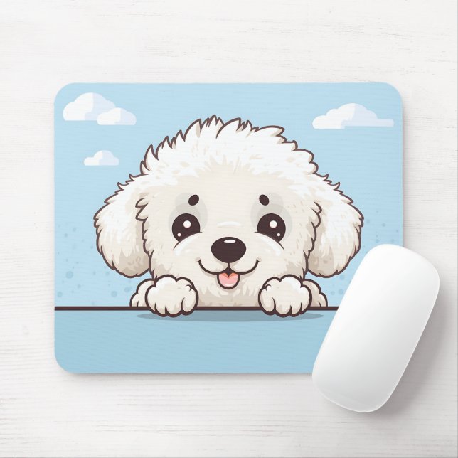 Cute Peeking Poodle Mouse Mat (With Mouse)