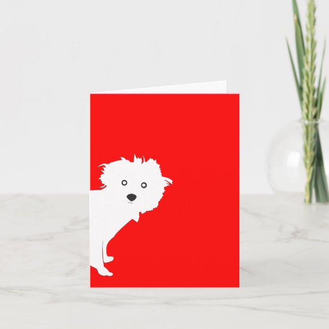 Cute Peeking Pup on Red Card (Front)