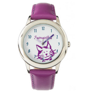 Cute Peeking Purple Kitty Cat Name Kids Watch