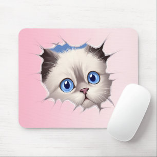 Cute Peeking Ragdoll Cat Mouse Mat
