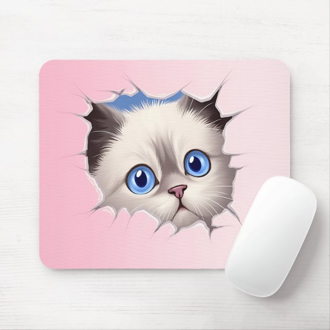 Cute Peeking Ragdoll Cat Mouse Mat (With Mouse)