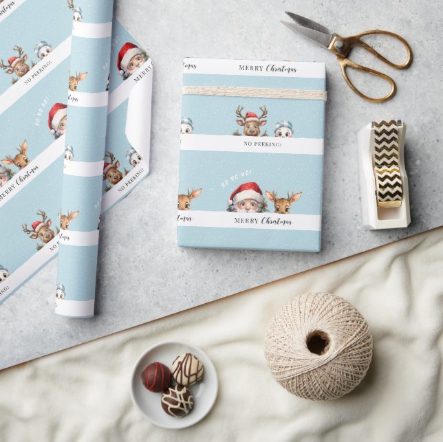 Cute peeking Santa Christmas gift wrapping paper (Crafts)