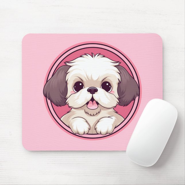 Cute Peeking Shih Tzu Dog Mouse Mat (With Mouse)