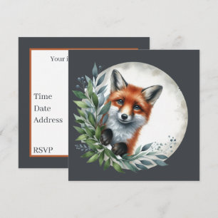 Cute peeking woodland fox party invitation