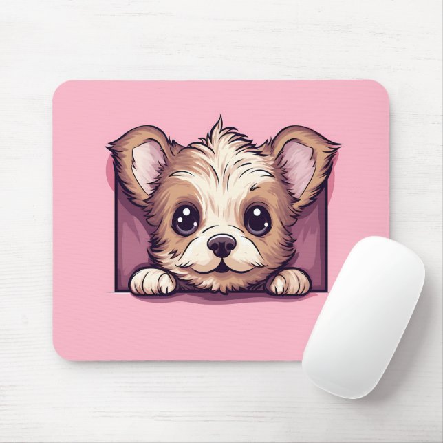 Cute Peeking Yorkshire Terrier Dog Mouse Mat (With Mouse)