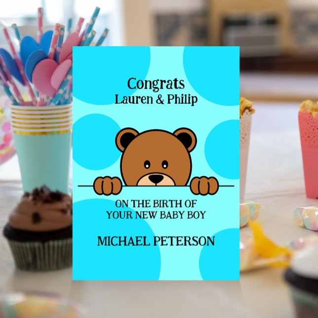 Cute Peeping Bear | Cartoon | Polka Dot | Blue Invitation (Creator Uploaded)
