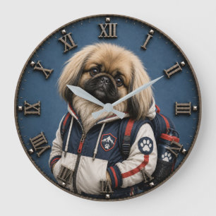 Cute Pekingese Puppy Large Clock
