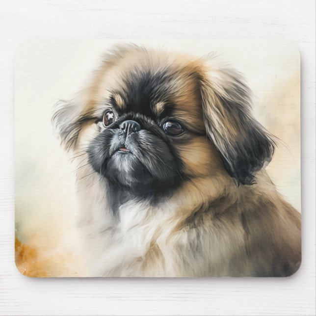 Cute Pekingese puppy Watercolor Painting  Mouse Mat (Front)