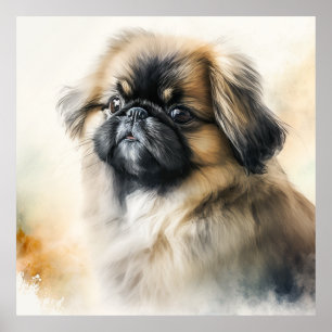 Cute Pekingese puppy Watercolor Painting Poster