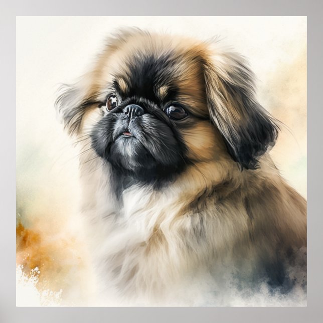 Cute Pekingese puppy Watercolor Painting  Poster (Front)
