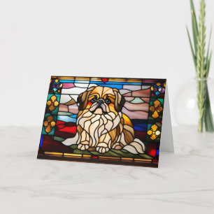 Cute Pekingese Stained Glass Card