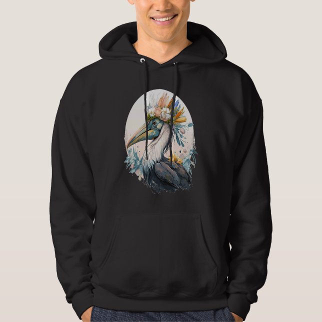 Cute Pelican Bird Flower Crown Floral Birds Hoodie (Front)