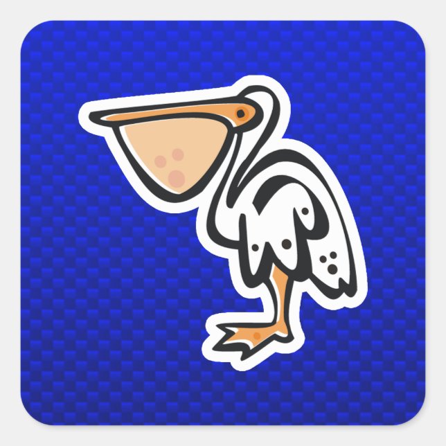 Cute Pelican; Blue Square Sticker (Front)