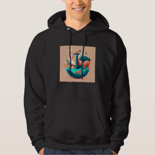 Cute Pelican Illustration Ocean Anchor Colorful Wo Hoodie