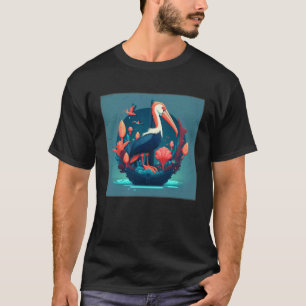 Cute Pelican Illustration Ocean Anchor Colorful Wo T-Shirt