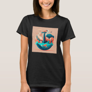Cute Pelican Illustration Ocean Anchor Colourful W T-Shirt