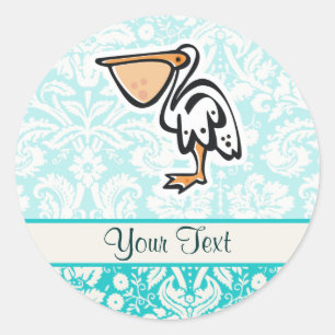 Cute Pelican; Teal Classic Round Sticker