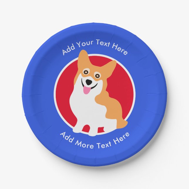 Cute Pembroke Welsh Corgi- Add Your Own Text Paper Plate (Front)