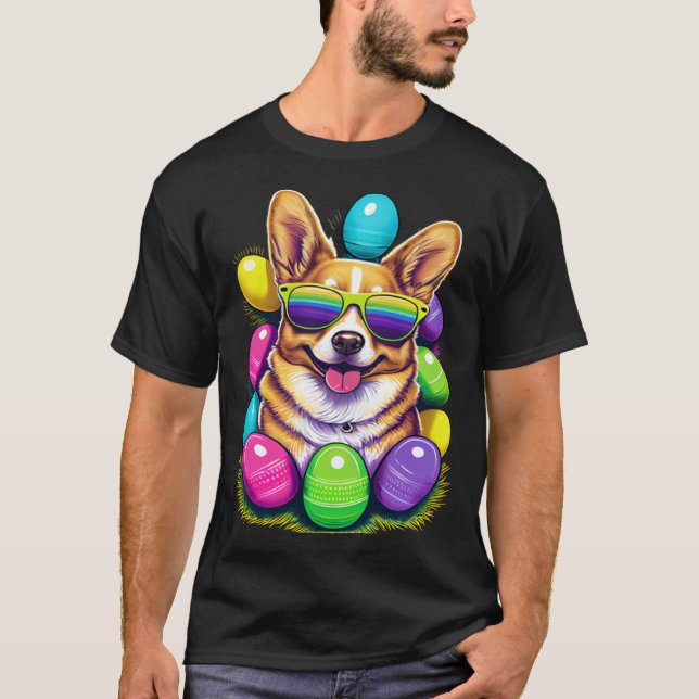 Cute Pembroke Welsh Corgi Easter Eggs Dog Costume  T-Shirt (Front)